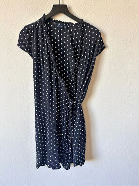 GAP Polka Dot Wrap Dress Black White Size M